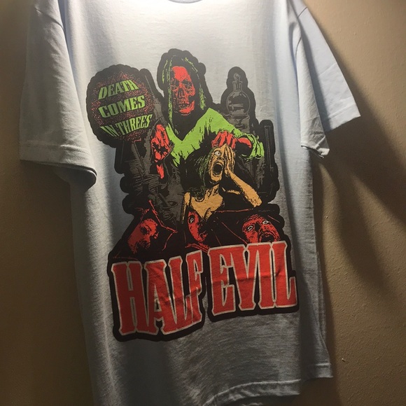 Half Evil 333 Death Comes In 3s Tee 